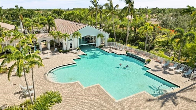 view of pool featuring a patio