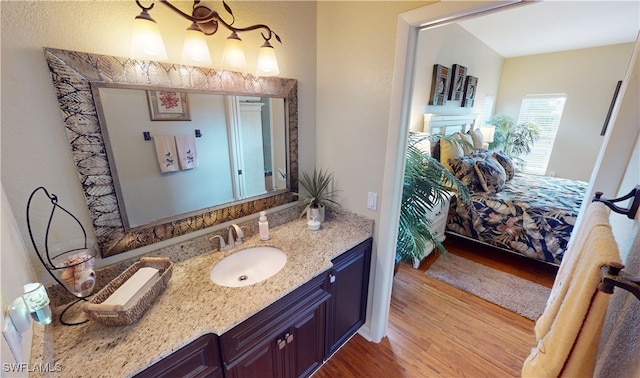 bathroom featuring hardwood / wood-style flooring and vanity