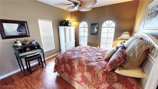 bedroom featuring wood-type flooring and ceiling fan