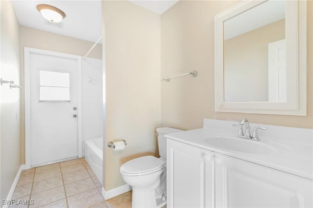 full bathroom with tile patterned floors, toilet, tub / shower combination, and vanity