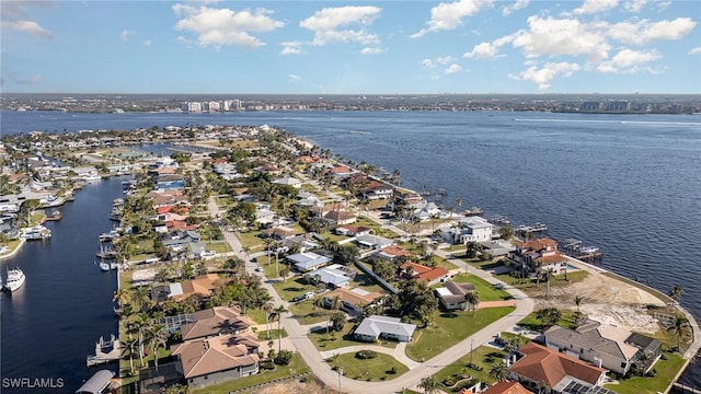 aerial view featuring a water view