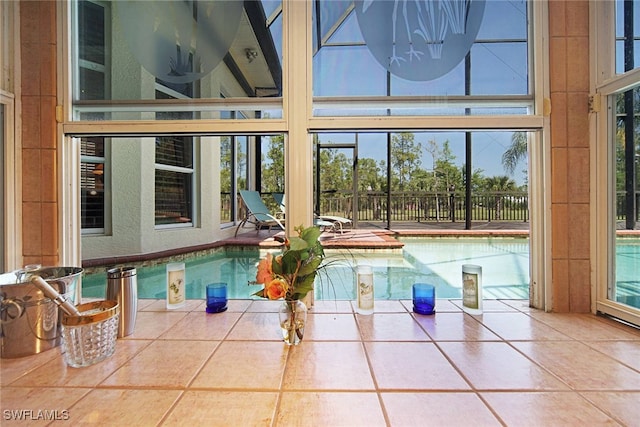 view of pool featuring a hot tub