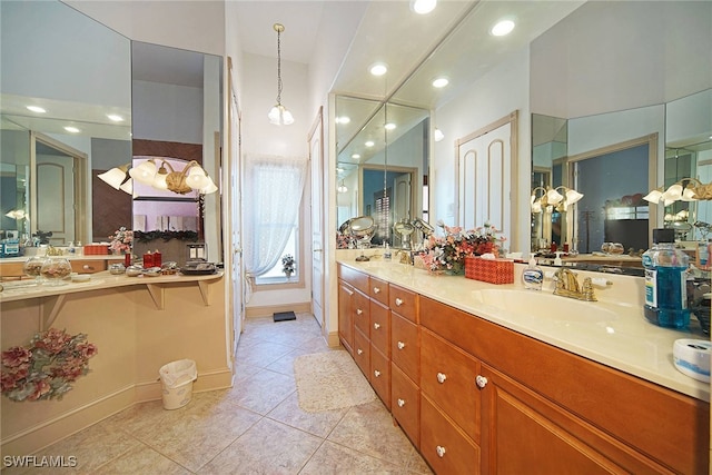 bathroom with vanity and tile patterned floors