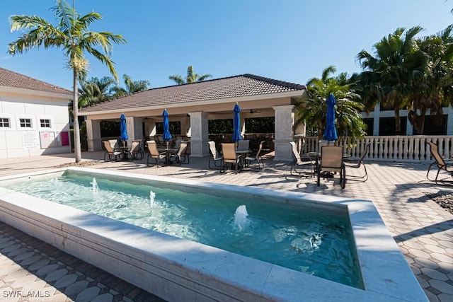 view of swimming pool with a patio area