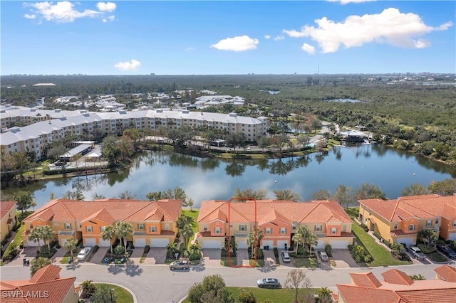 aerial view with a water view