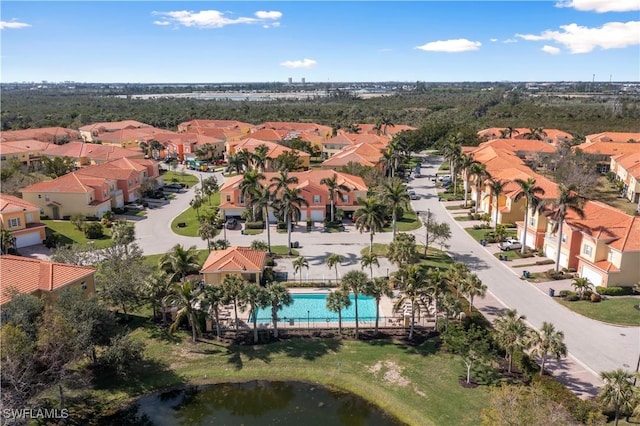 aerial view with a water view