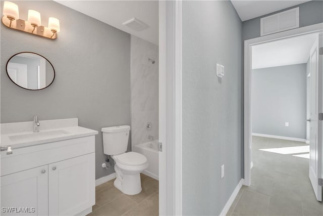 full bathroom featuring vanity, shower / bathing tub combination, tile patterned floors, and toilet