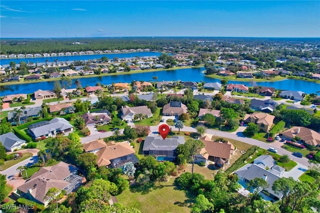 aerial view with a water view