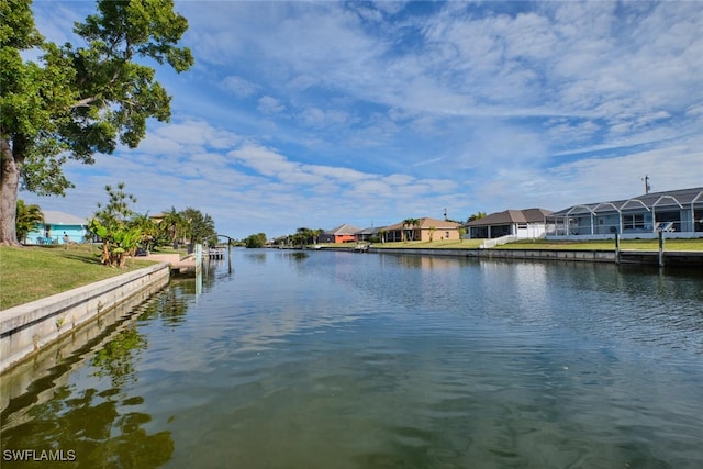 view of water feature with a boat dock