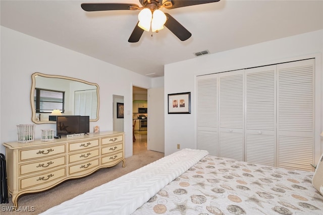 bedroom with a closet and ceiling fan