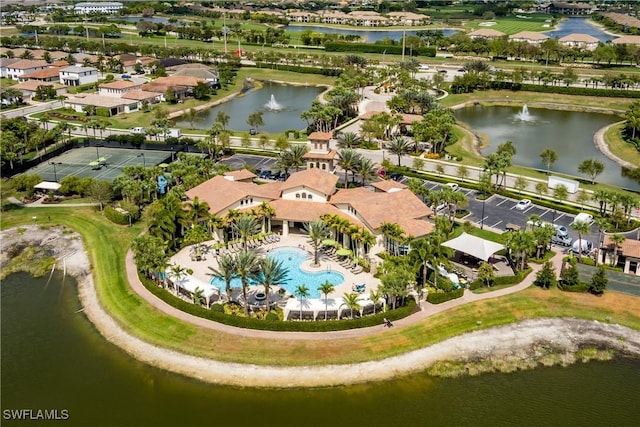 drone / aerial view featuring a water view