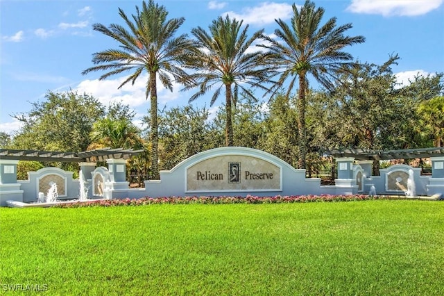 community sign with a lawn