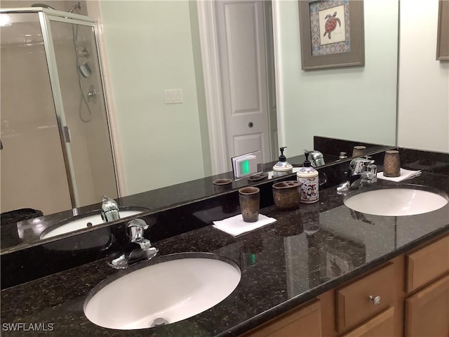 bathroom with vanity and walk in shower