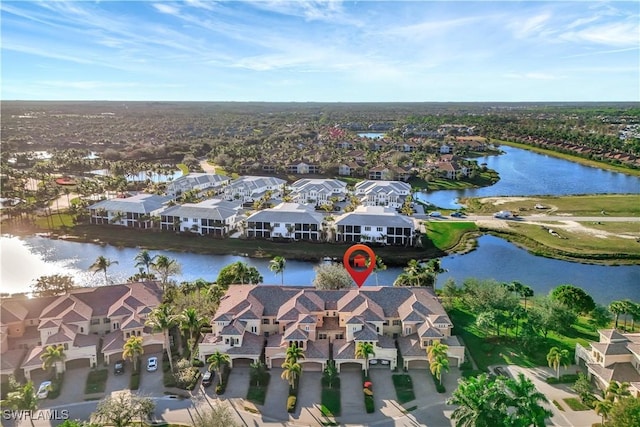 aerial view featuring a water view