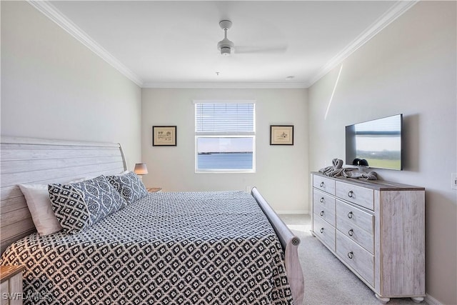 43010 Greenway Blvd Unit 244, Punta Gorda, FL 33982 - bedroom with light colored carpet, ornamental molding, baseboards, and ceiling fan