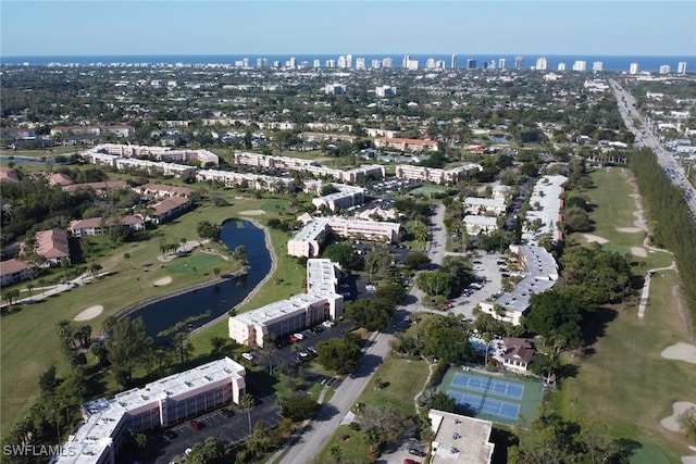 aerial view with a view of city and a water view