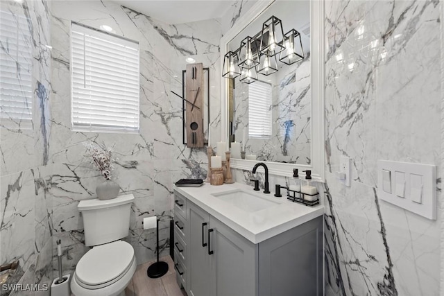 bathroom featuring vanity, plenty of natural light, and toilet