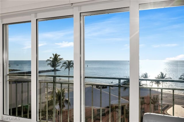 view of water feature featuring a beach view