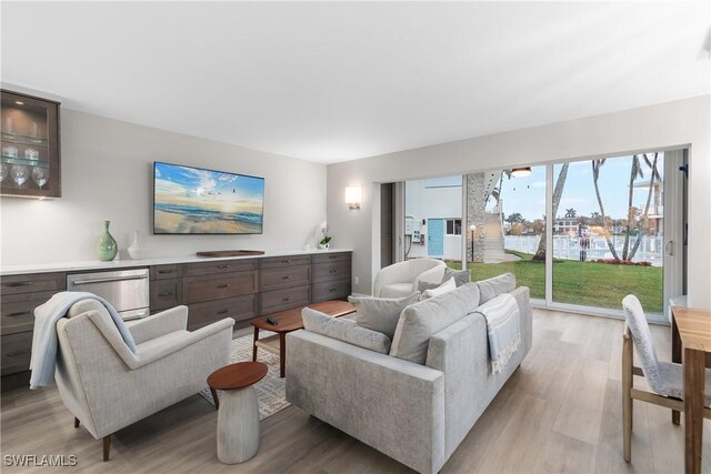 living room with light hardwood / wood-style floors