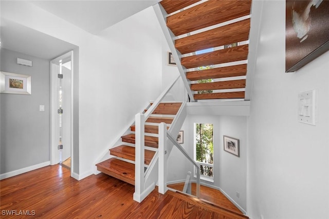 staircase featuring wood-type flooring