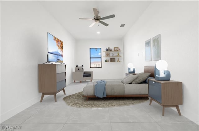 bedroom featuring baseboards, visible vents, and a ceiling fan