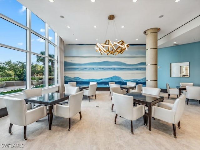 4931 Bonita Bay Blvd Unit 2103, Bonita Springs, FL 34134 - dining space featuring a chandelier and recessed lighting