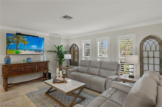 living room featuring ornamental molding