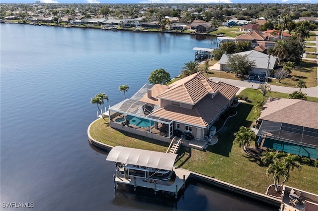 aerial view with a water view