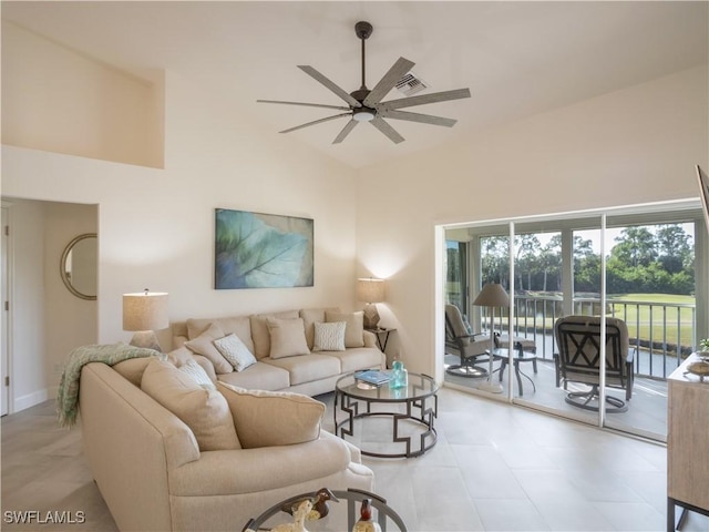 living room with ceiling fan