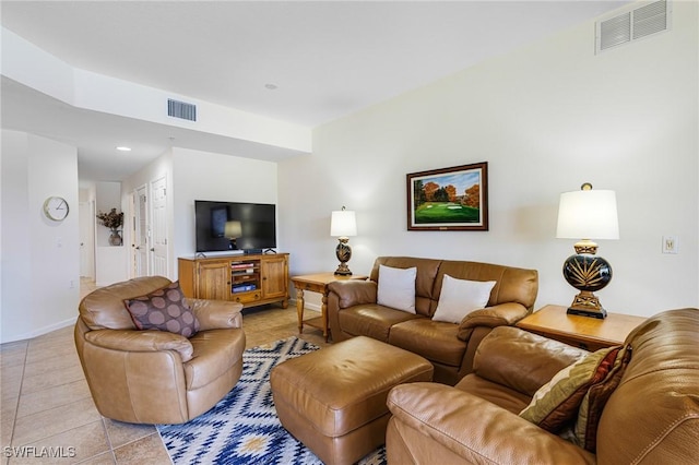 living room with light tile patterned floors