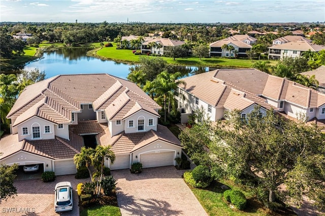 aerial view with a water view