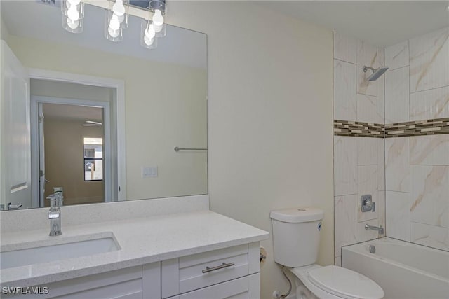 full bath featuring toilet,  shower combination, and vanity