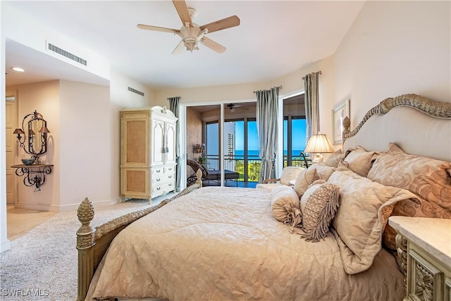 bedroom featuring access to outside and ceiling fan