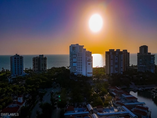 property's view of city featuring a water view