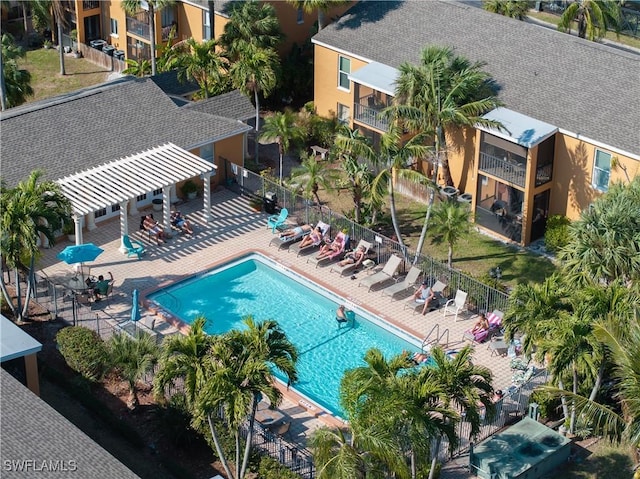 view of swimming pool with a pergola and a patio area