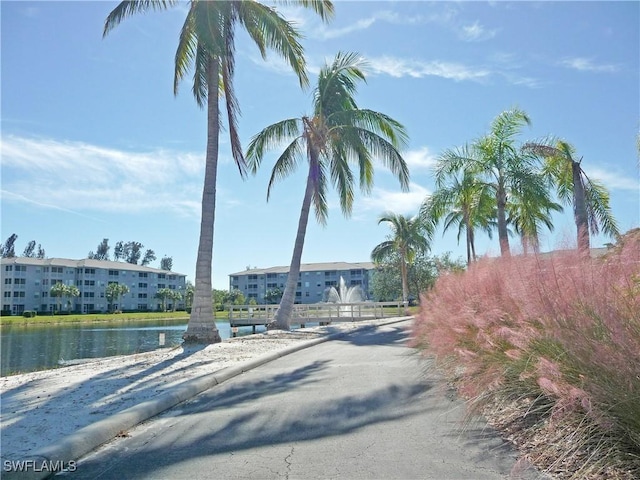 view of street featuring a water view