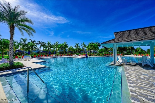 view of pool with a gazebo and a patio