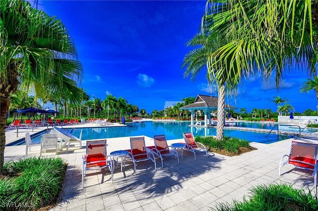 view of pool with a gazebo and a patio area