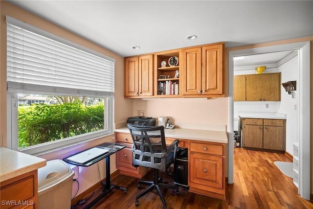 office space featuring dark wood-type flooring