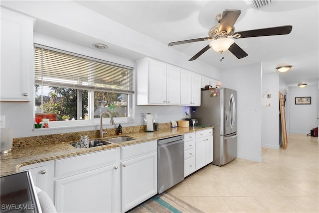 kitchen featuring appliances with stainless steel finishes, sink, and white cabinets