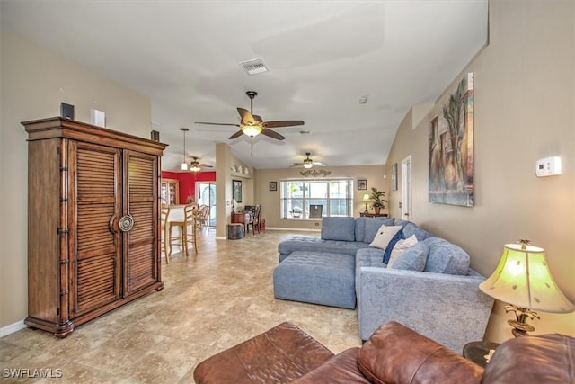 living room with lofted ceiling