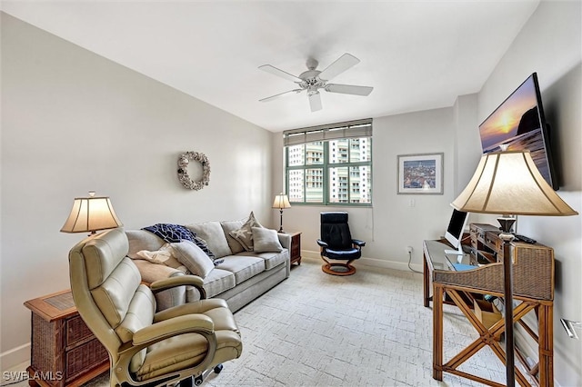 living room with ceiling fan