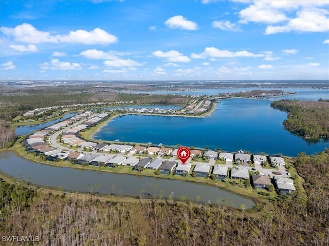 bird's eye view featuring a water view