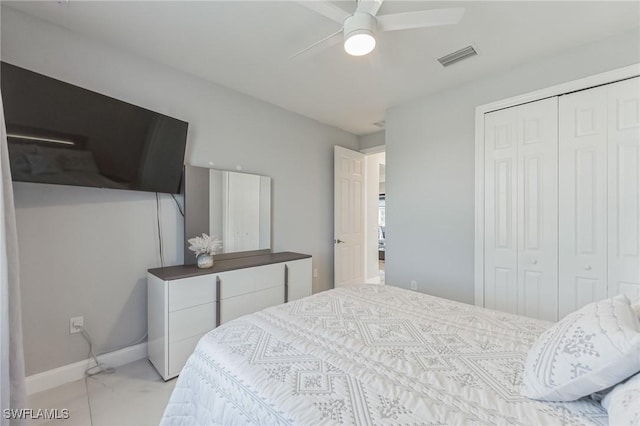 bedroom featuring a closet and ceiling fan