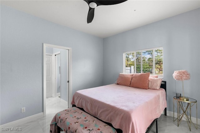 bedroom featuring ceiling fan