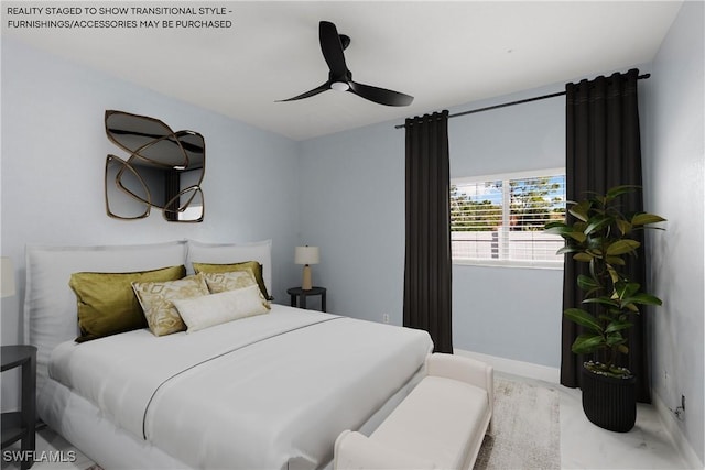 bedroom featuring ceiling fan