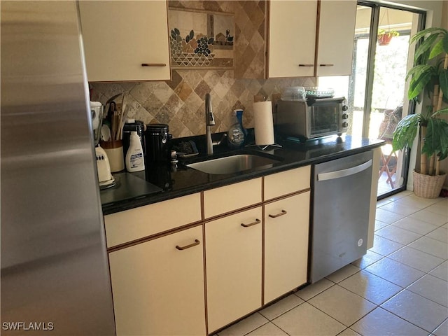 kitchen featuring white cabinetry, stainless steel appliances, sink, and decorative backsplash