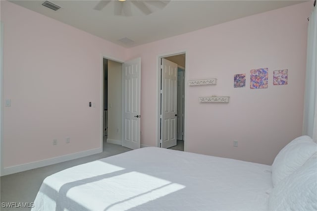 bedroom with carpet floors and ceiling fan