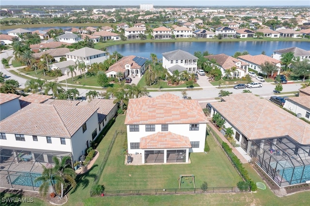 bird's eye view featuring a water view