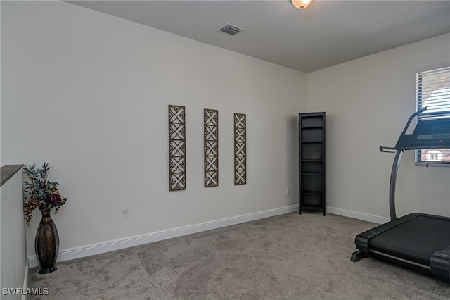 exercise area with light colored carpet